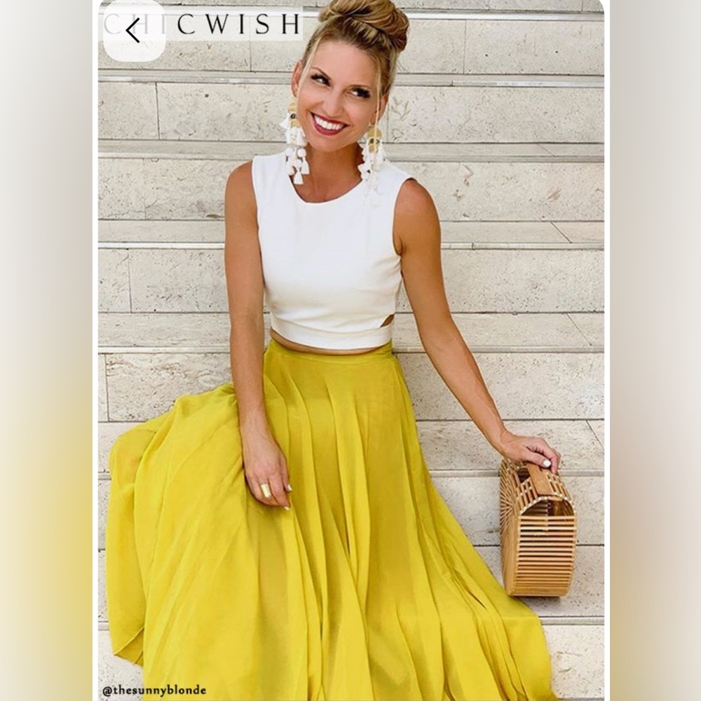 CHICWISH TIMELESS FAVORITE CHIFFON MAXI SKIRT IN MUSTARD Size M Yellow 🍋 Flowy